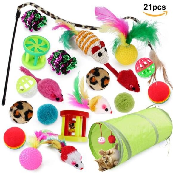 21 pcs Cat Toys Kitten Toys Assortments Tunnel Interactive Cat Teaser - Picture 5 of 5